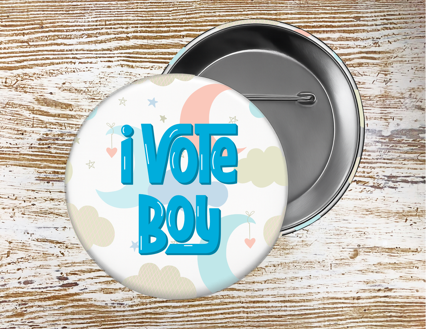 Boy or Girl Gender Reveal Baby Shower, Pin Buttons, size 2.25 inch