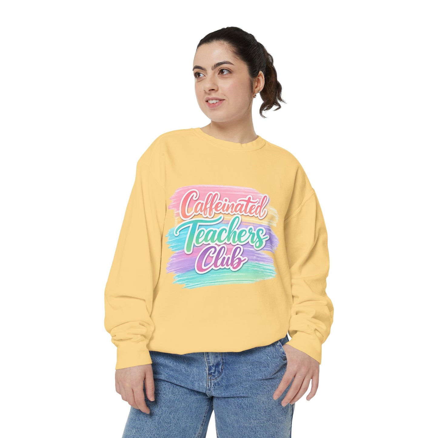 Caffeinated Teachers Club Sweatshirt | Cute Pastel Teacher Crewneck | Coffee Lover Teacher Sweatshirt