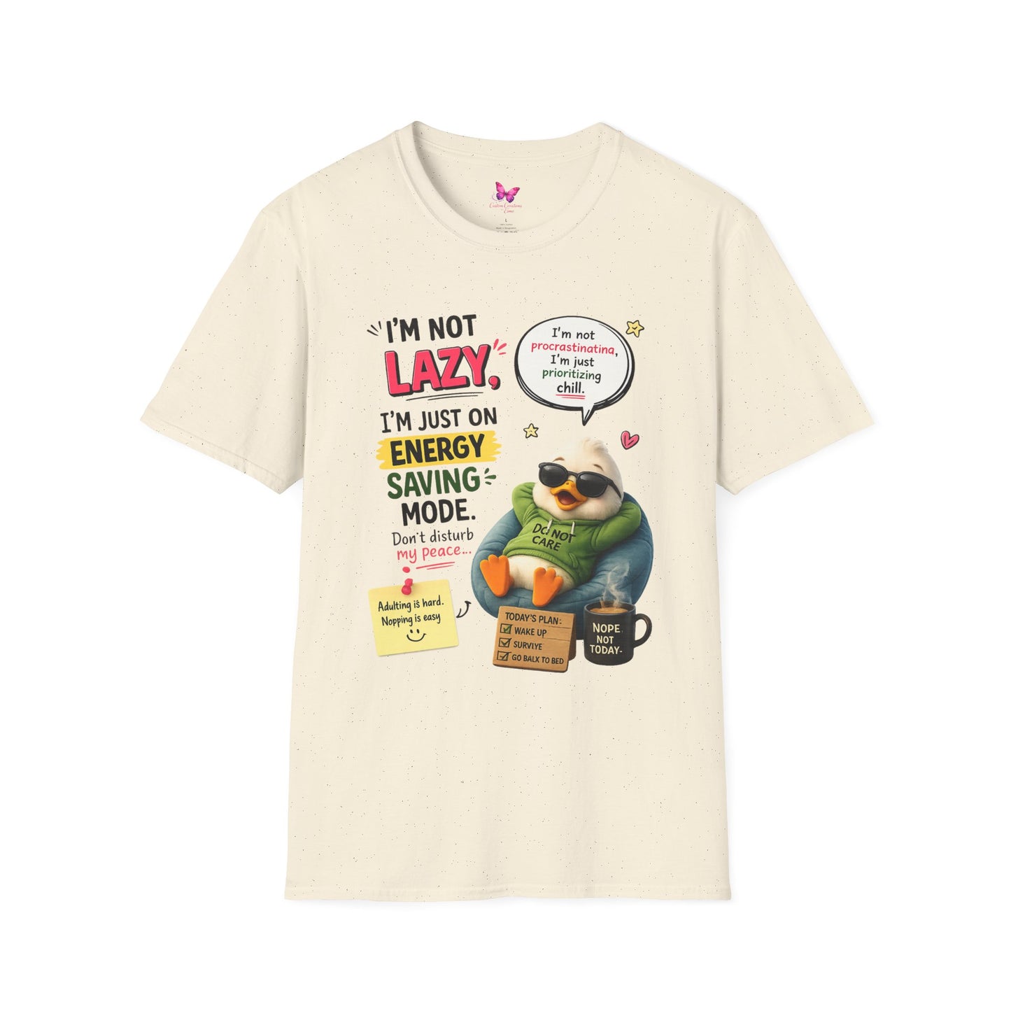 Funny Lazy Duck Energy Saving Mode T-Shirt – Trending Cartoon Meme Graphic Tee