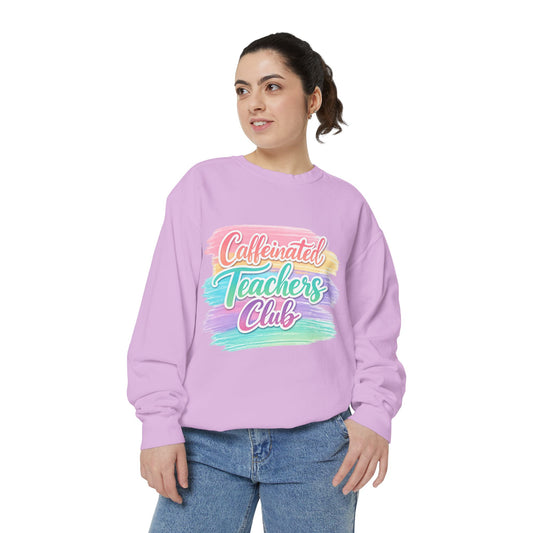 Caffeinated Teachers Club Sweatshirt | Cute Pastel Teacher Crewneck | Coffee Lover Teacher Sweatshirt