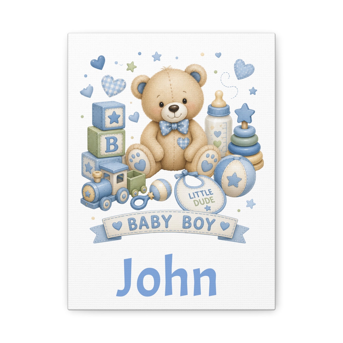 Personalized Baby Boy Canvas Wall Art — 'Baby Boy' Teddy with Name