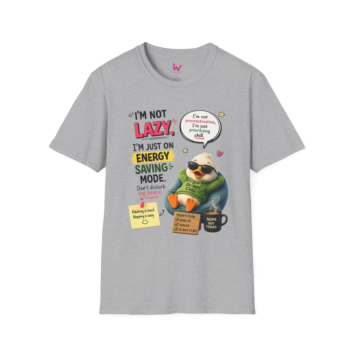 Funny Lazy Duck Energy Saving Mode T-Shirt – Trending Cartoon Meme Graphic Tee