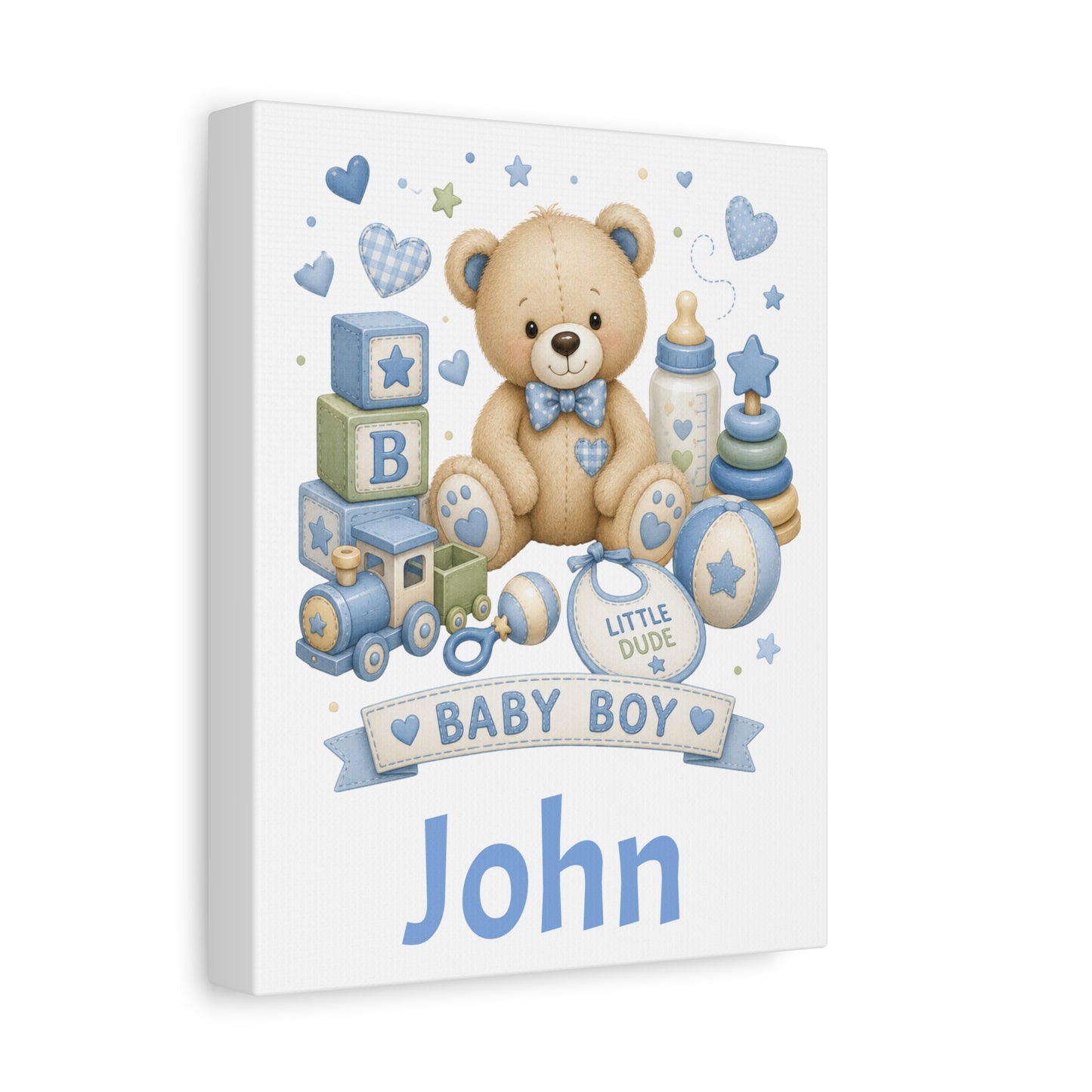 Personalized Baby Boy Canvas Wall Art — 'Baby Boy' Teddy with Name