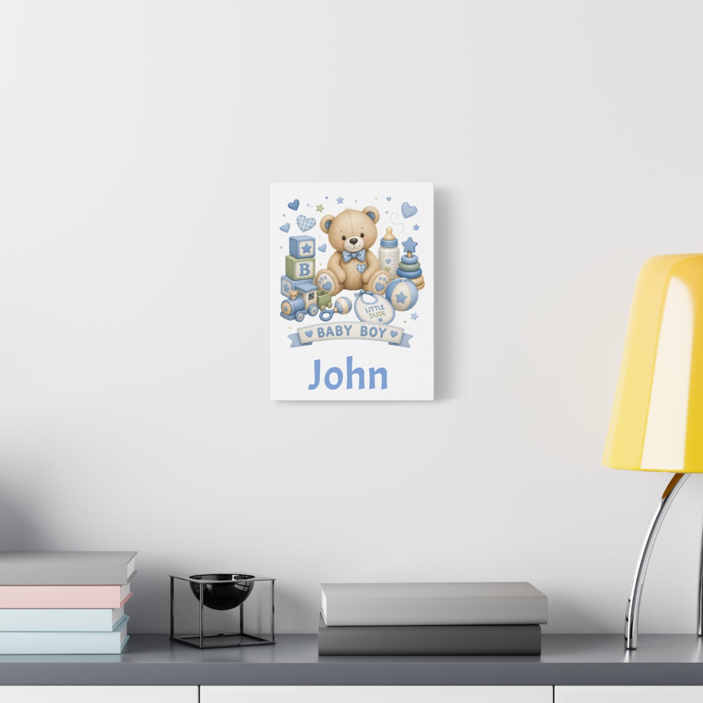 Personalized Baby Boy Canvas Wall Art — 'Baby Boy' Teddy with Name