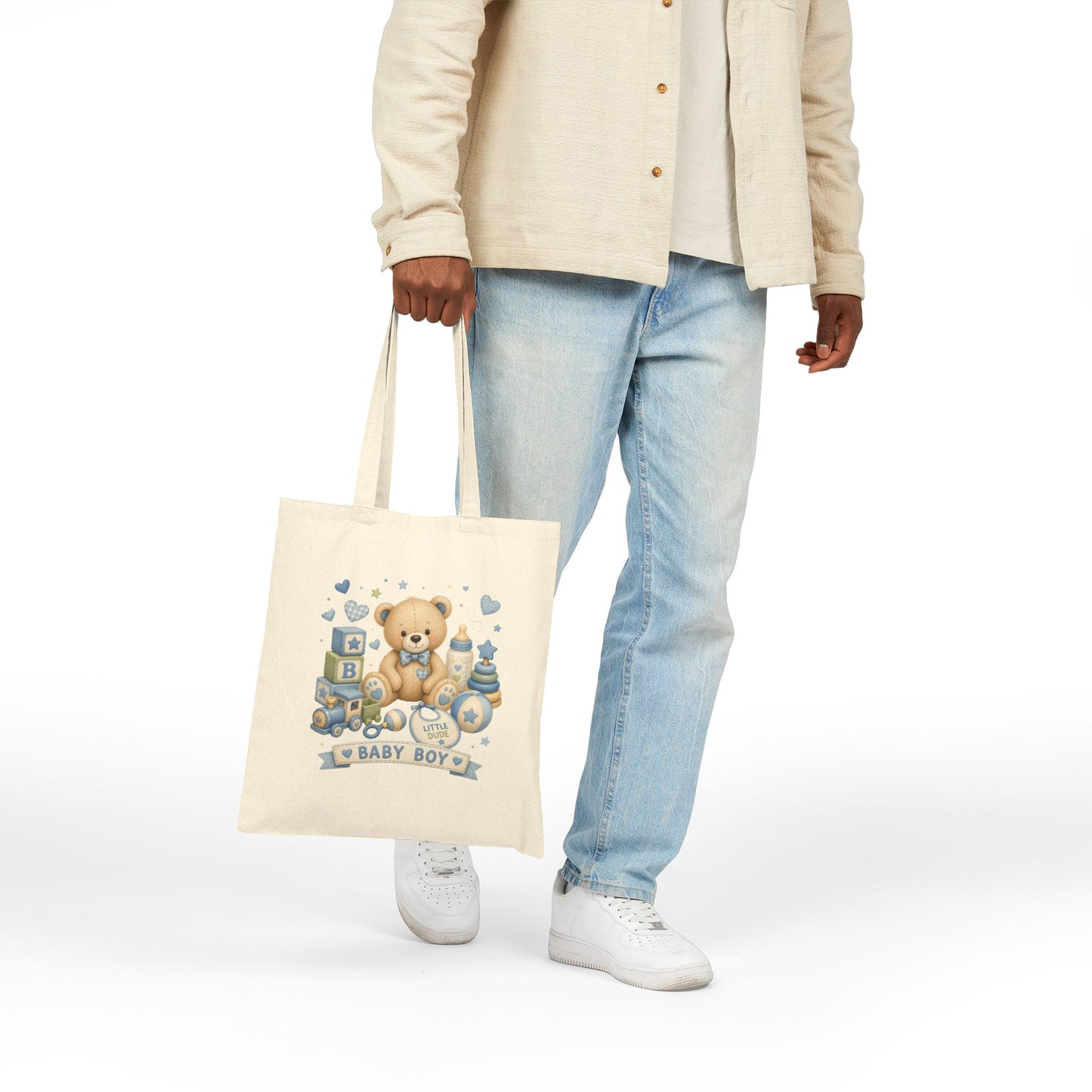 Baby Boy Teddy Tote Bag – Cute Newborn Gift Canvas Bag