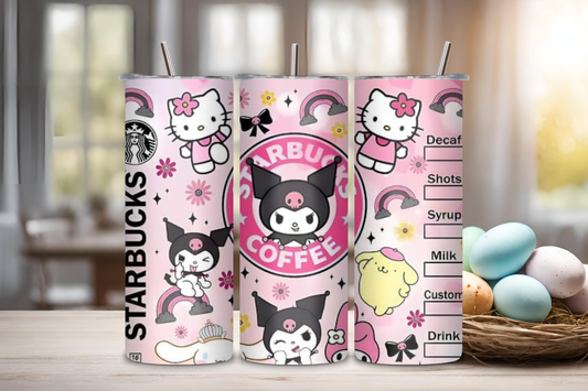 Pink Kuro Cartoon Tumbler, 20 oz skinny tumbler, custom tumbler, drinkware