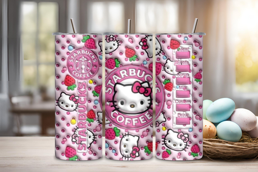 Pink Kitty Tumbler, 20 oz skinny tumbler, custom tumbler, drinkware
