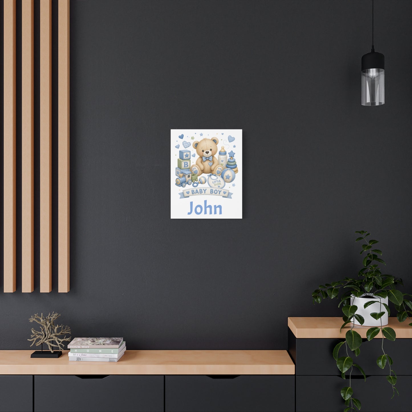 Personalized Baby Boy Canvas Wall Art — 'Baby Boy' Teddy with Name