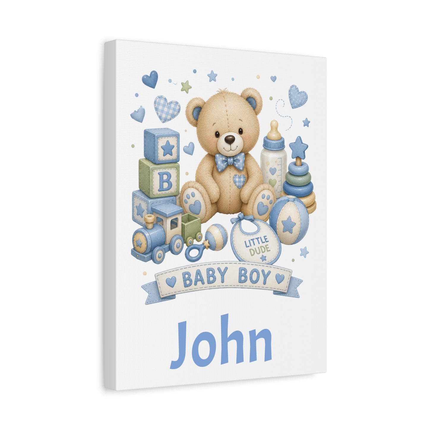 Personalized Baby Boy Canvas Wall Art — 'Baby Boy' Teddy with Name