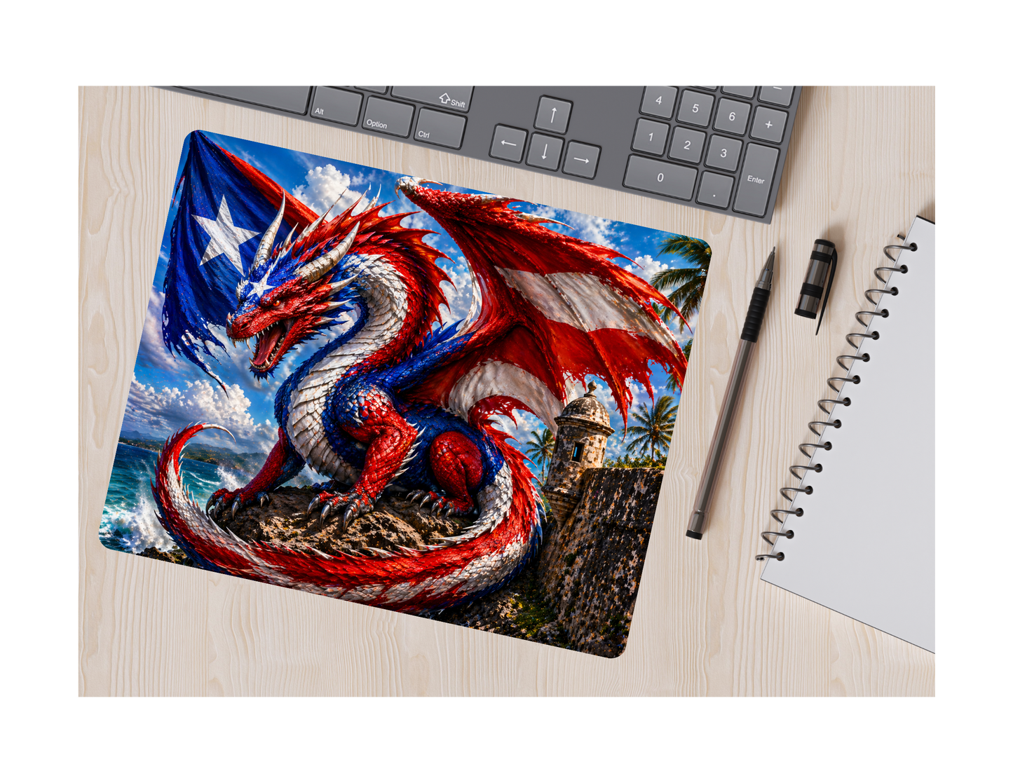 Puerto Rico Dragon Mousepad | Boricua Flag Gaming Mouse Pad | Patriotic Desk Accessory