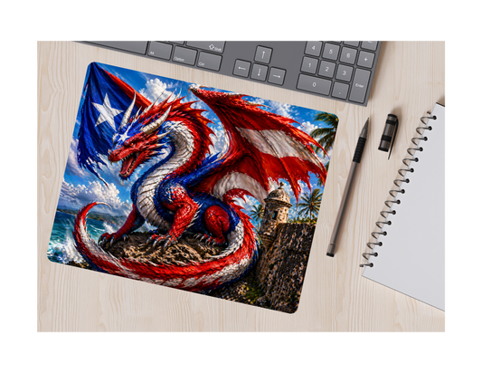Puerto Rico Dragon Mousepad | Boricua Flag Gaming Mouse Pad | Patriotic Desk Accessory