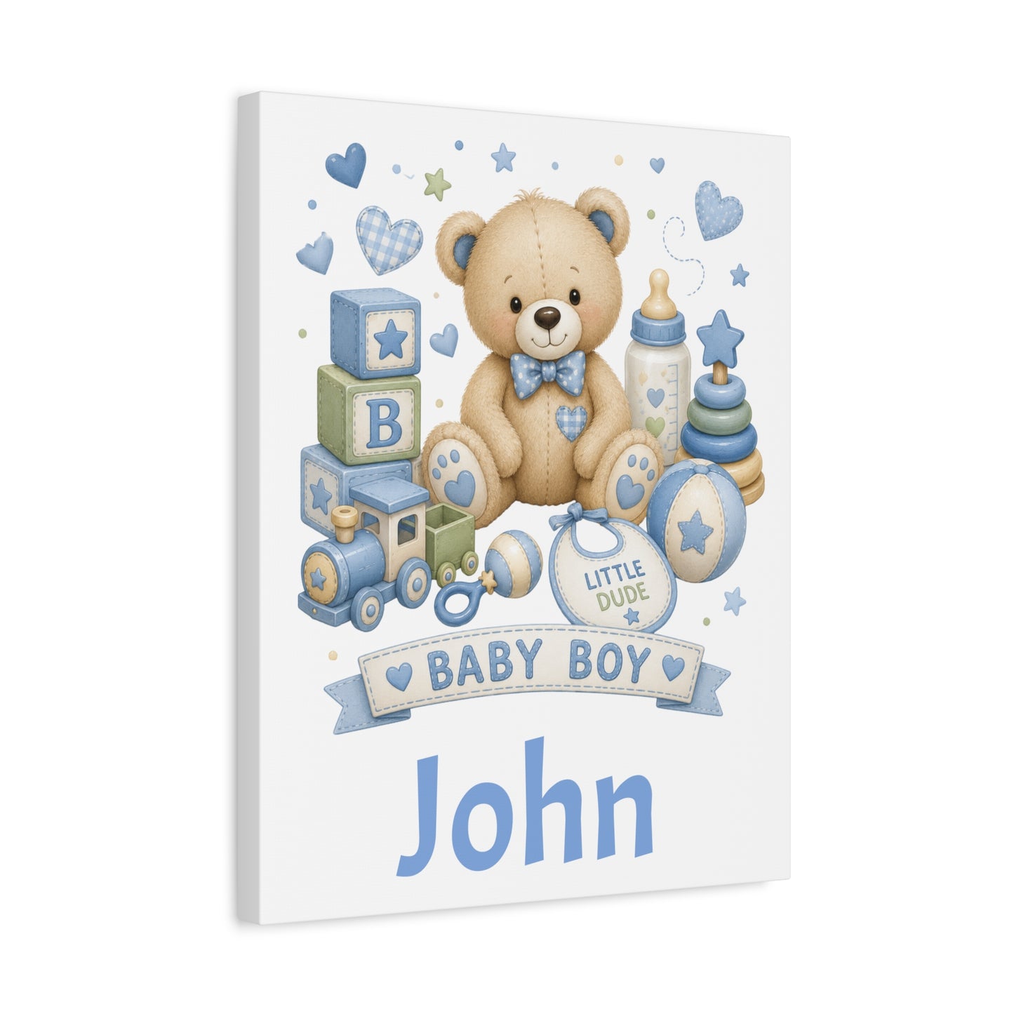 Personalized Baby Boy Canvas Wall Art — 'Baby Boy' Teddy with Name