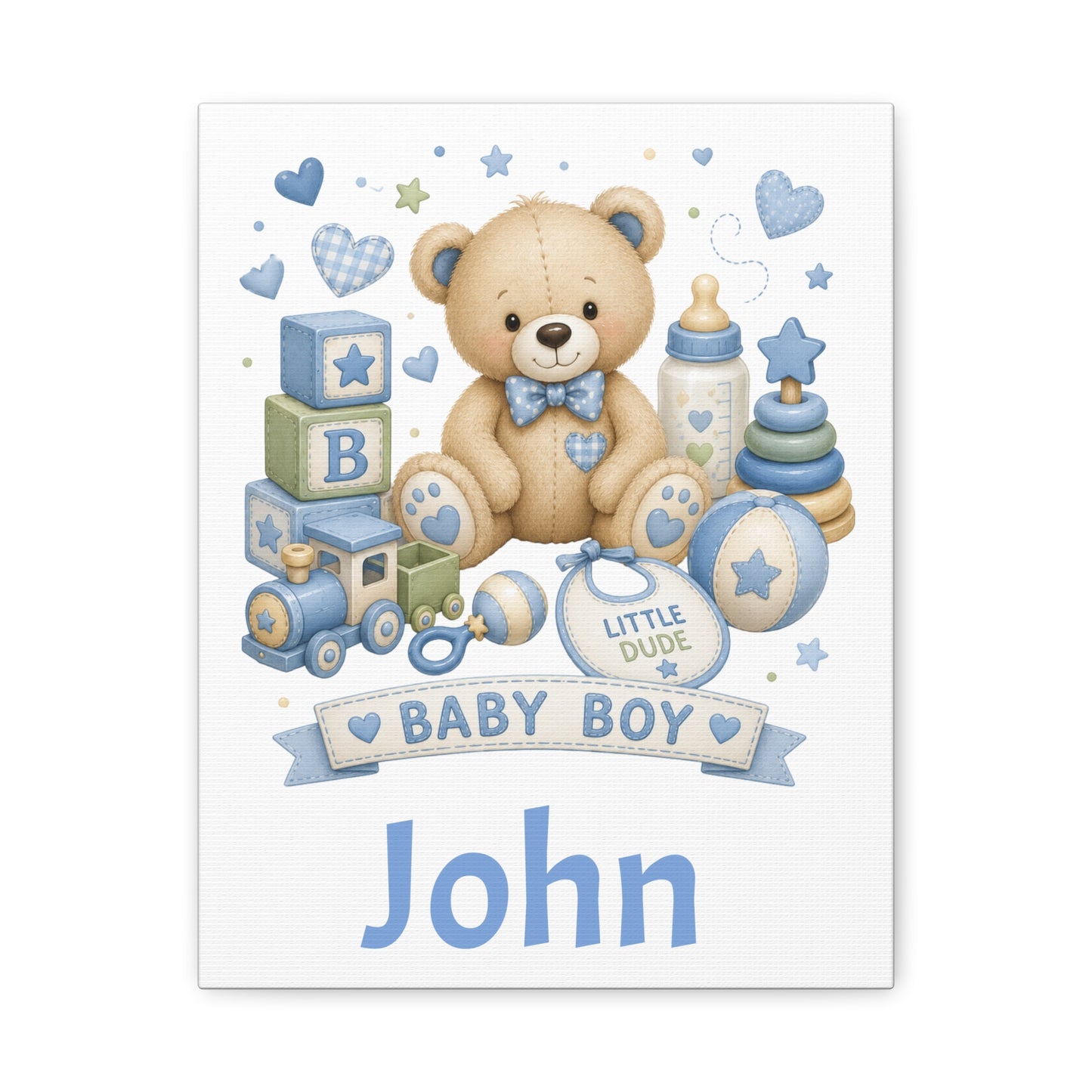 Personalized Baby Boy Canvas Wall Art — 'Baby Boy' Teddy with Name