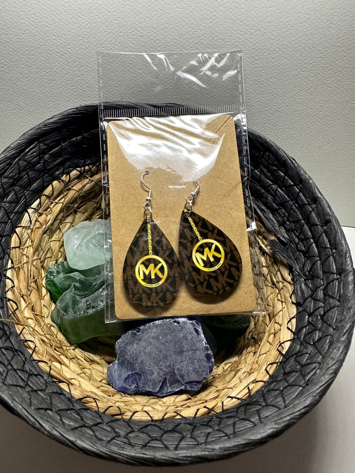 M Initial Brown Earrings, fashion design