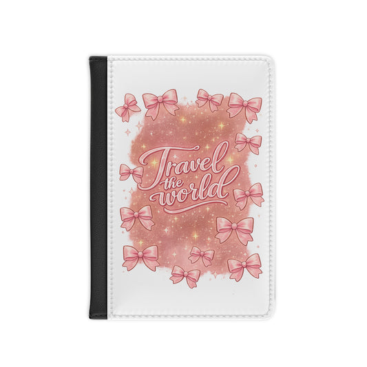 Travel the World Passport Cover – Pink Bows, Sparkle Travel Document Holder