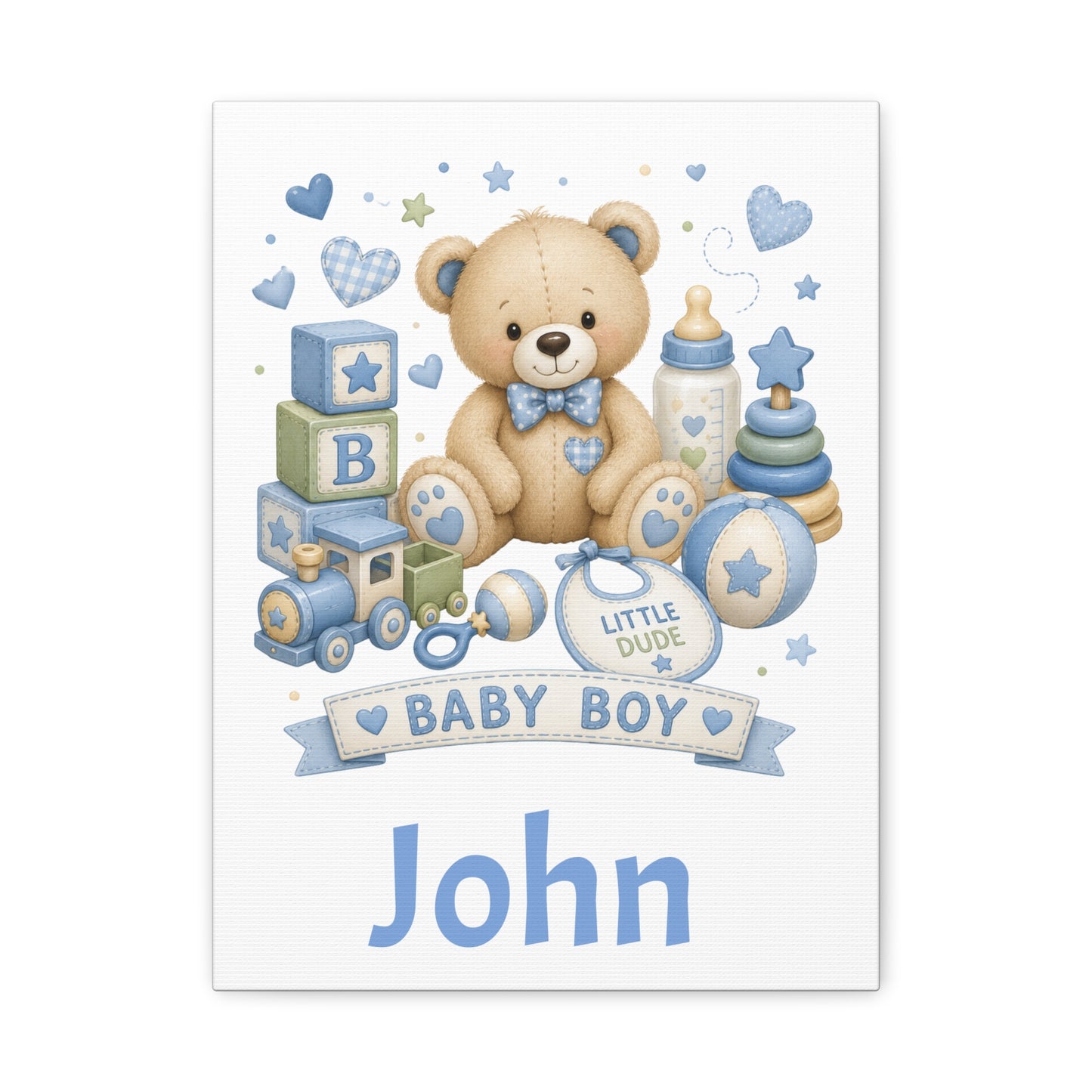 Personalized Baby Boy Canvas Wall Art — 'Baby Boy' Teddy with Name