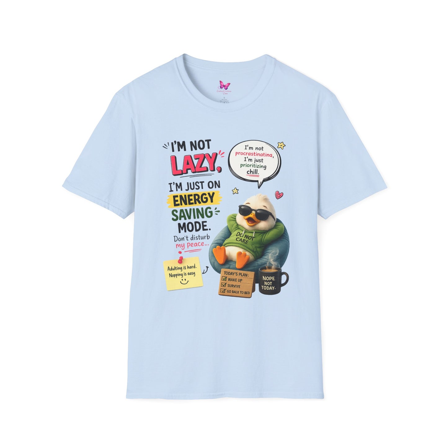 Funny Lazy Duck Energy Saving Mode T-Shirt – Trending Cartoon Meme Graphic Tee
