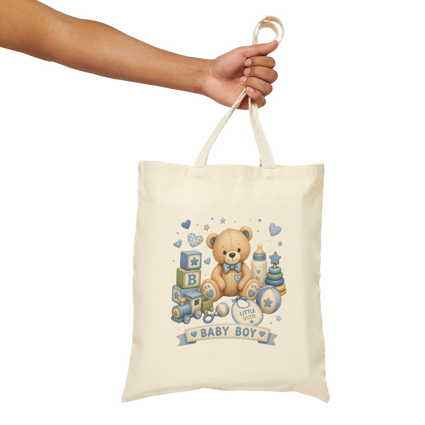 Baby Boy Teddy Tote Bag – Cute Newborn Gift Canvas Bag