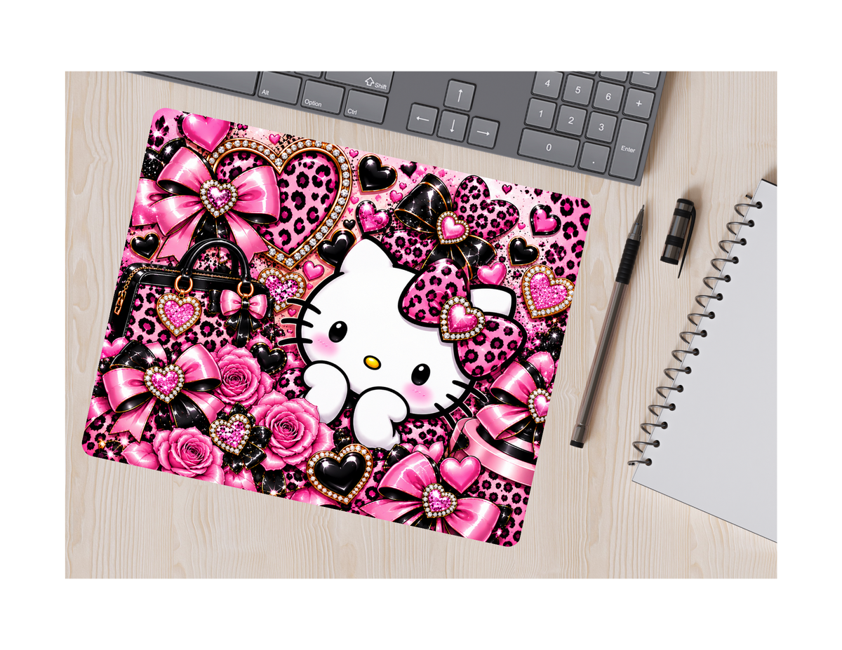 Pink Kitty Mouse Pad, Cute Cat Desk Decor Mousepad, Girly Office Decor Desk Gift
