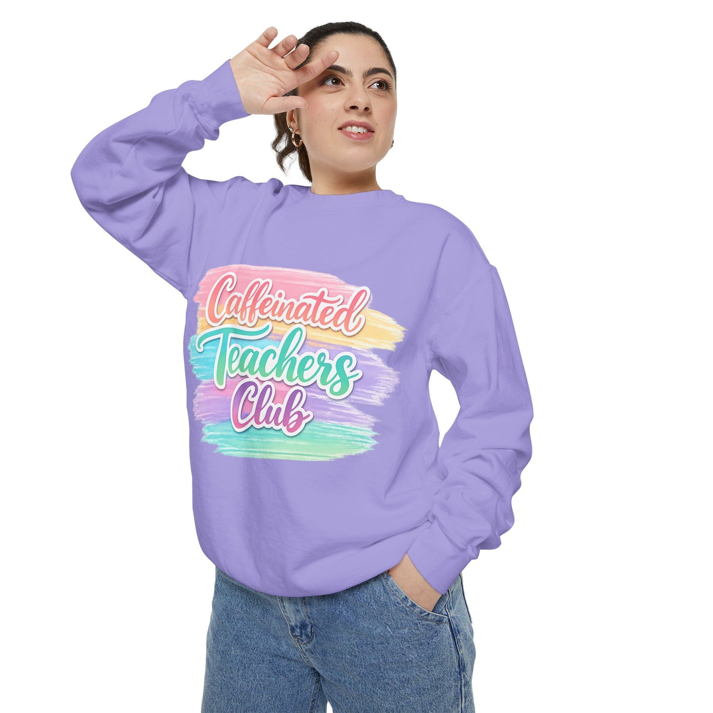 Caffeinated Teachers Club Sweatshirt | Cute Pastel Teacher Crewneck | Coffee Lover Teacher Sweatshirt