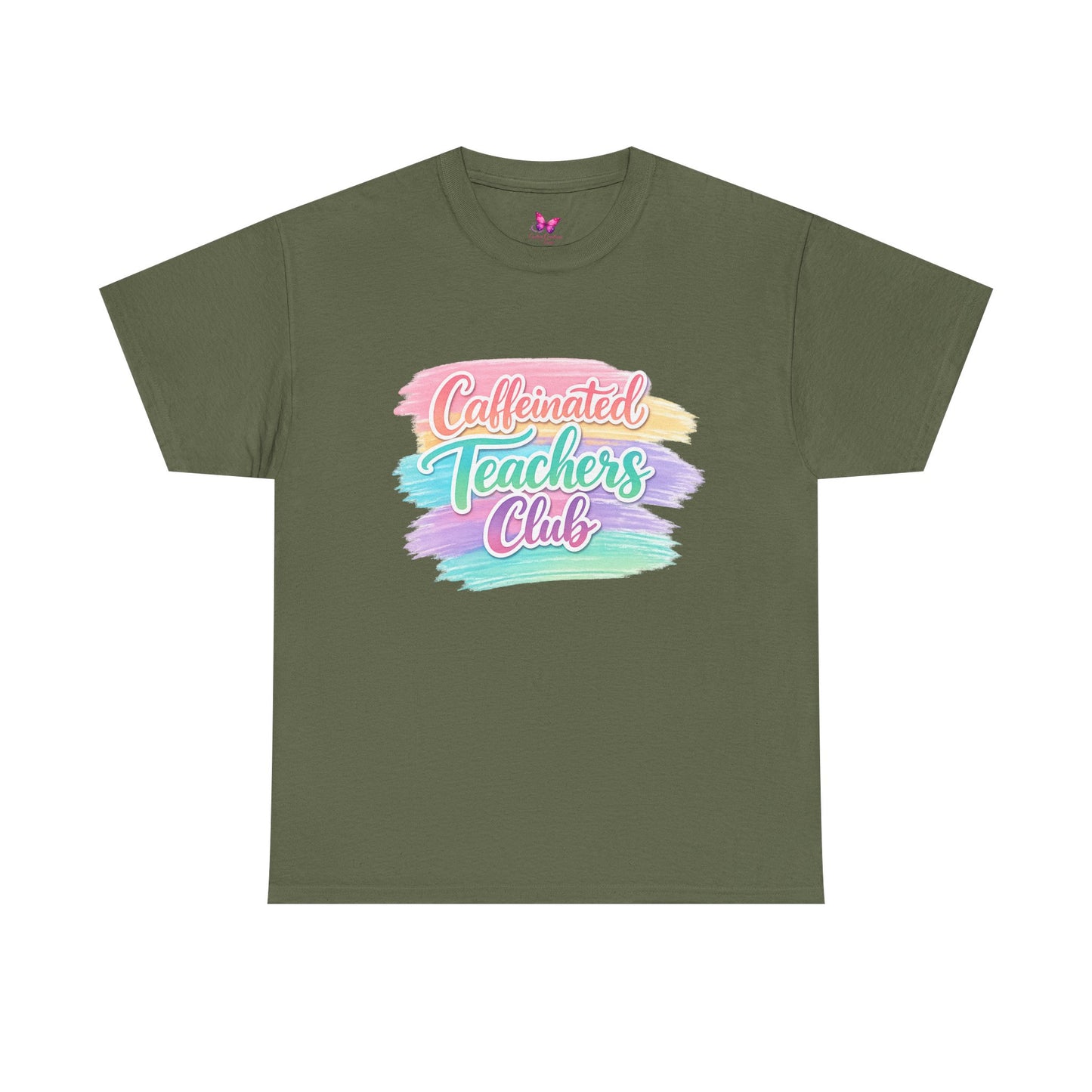 Caffeinated Teachers Club T-Shirt — Colorful Brushstroke Teacher Tee
