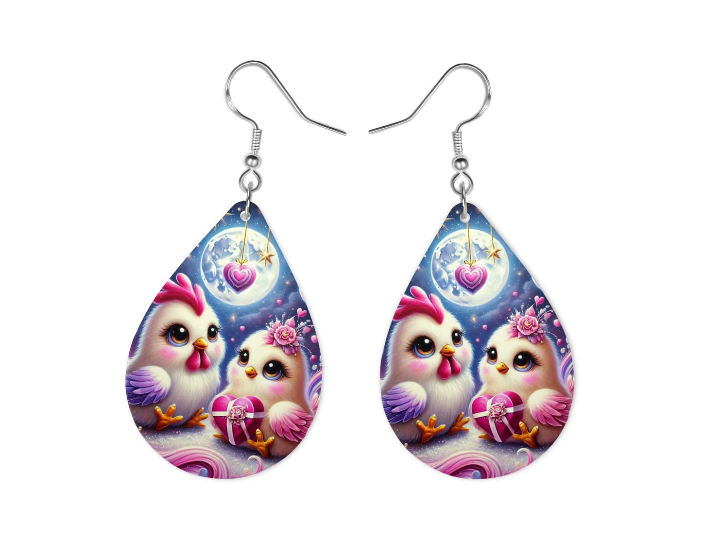 Chicken Love Earrings, Teardrop Earrings