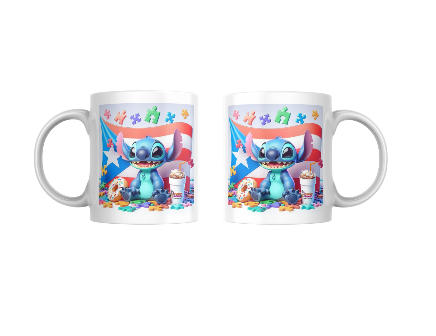 Cute Cartoon Alien Mug, 11 oz mugs, drinkware, Puerto Rico Flag