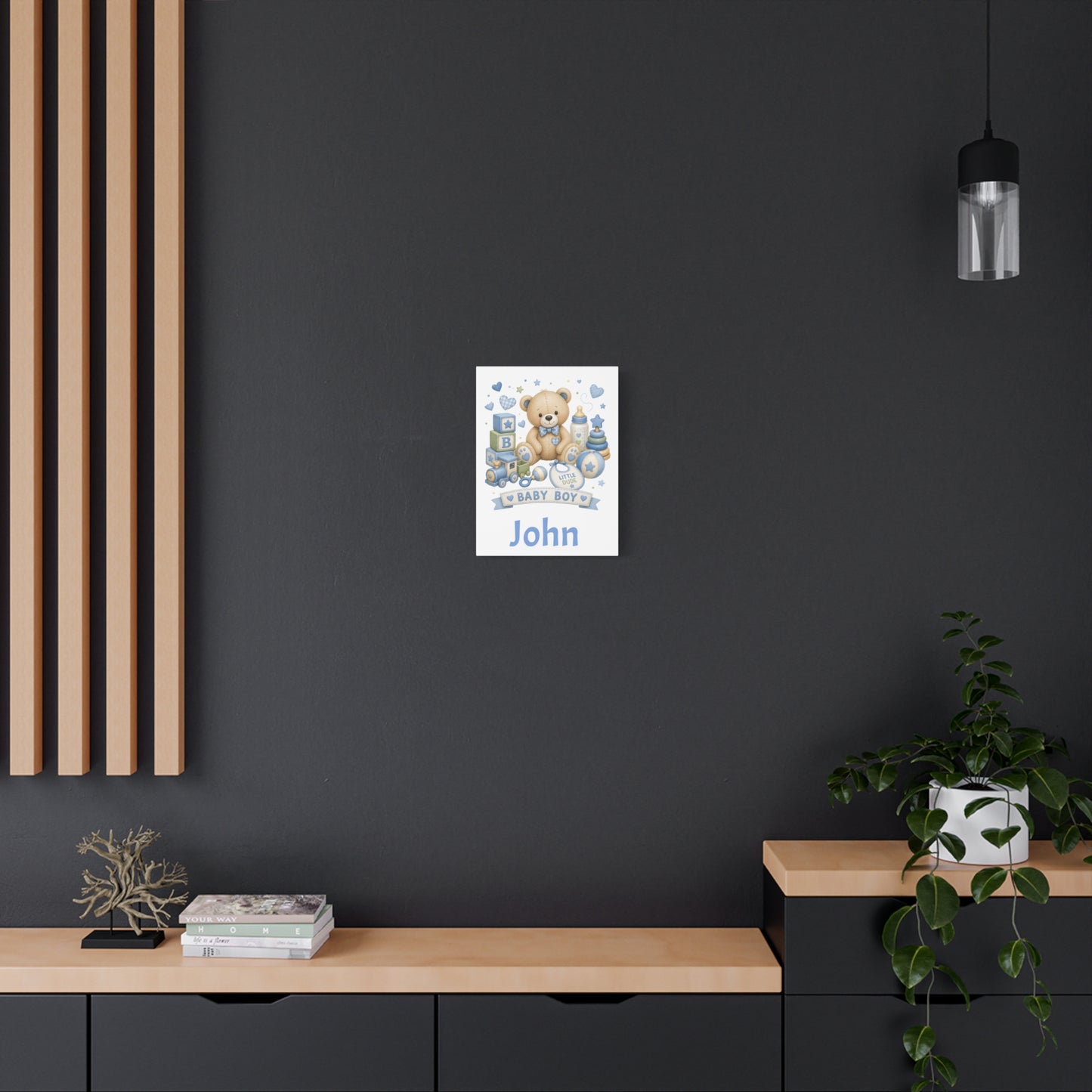 Personalized Baby Boy Canvas Wall Art — 'Baby Boy' Teddy with Name