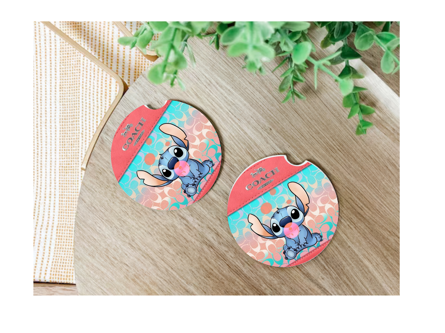 Cartoon Pink Car Coasters, neoprene material