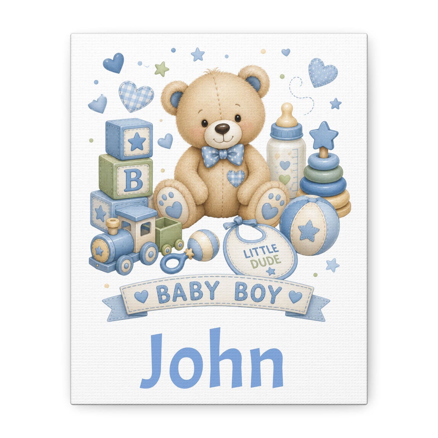 Personalized Baby Boy Canvas Wall Art — 'Baby Boy' Teddy with Name