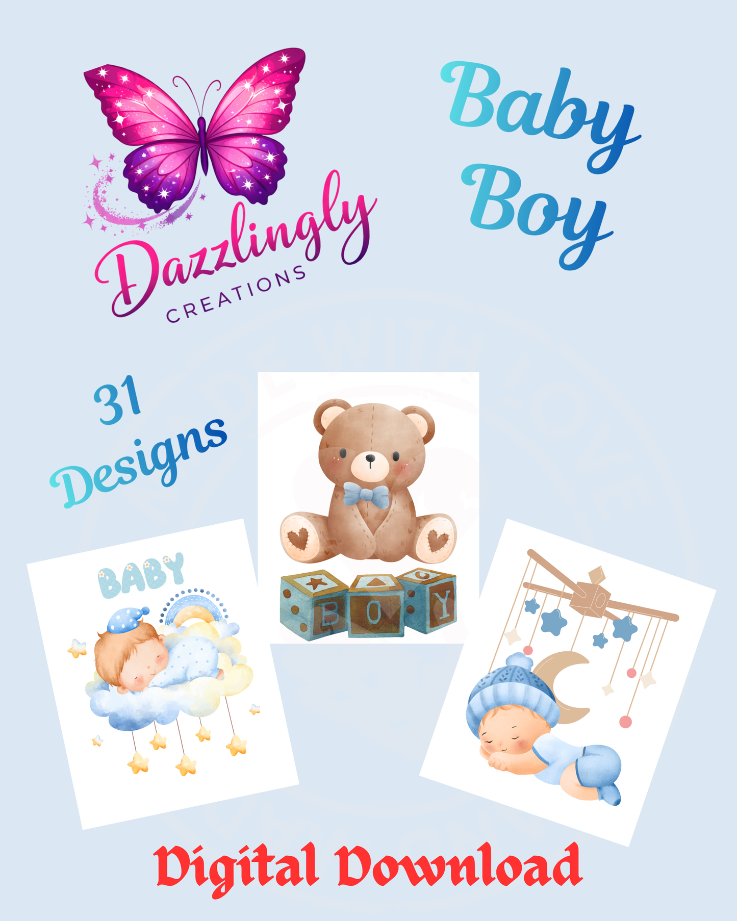 Baby Boy Designs Digital Download / Baby Boy Nursery Wall Art Digital Download, Sleeping Baby Cloud Print, Blue Nursery Decor, Baby Room Printable Wall Art, Newborn Boy Gift