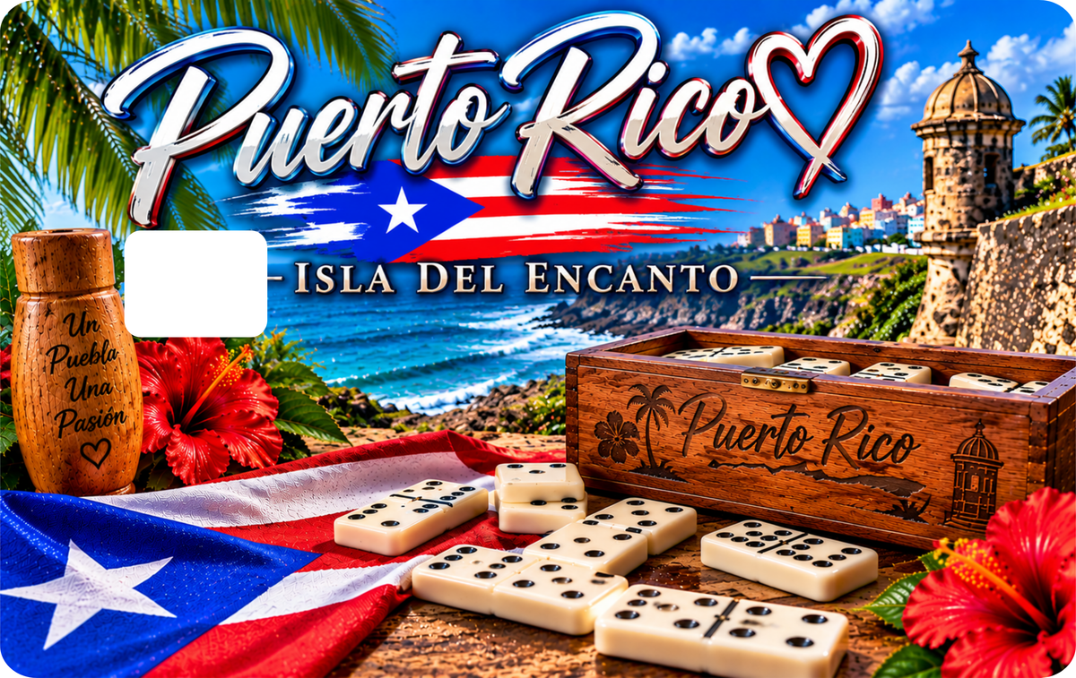 Puerto Rico Island Dominos Debit Card Sticker Design, QTY 2 same design