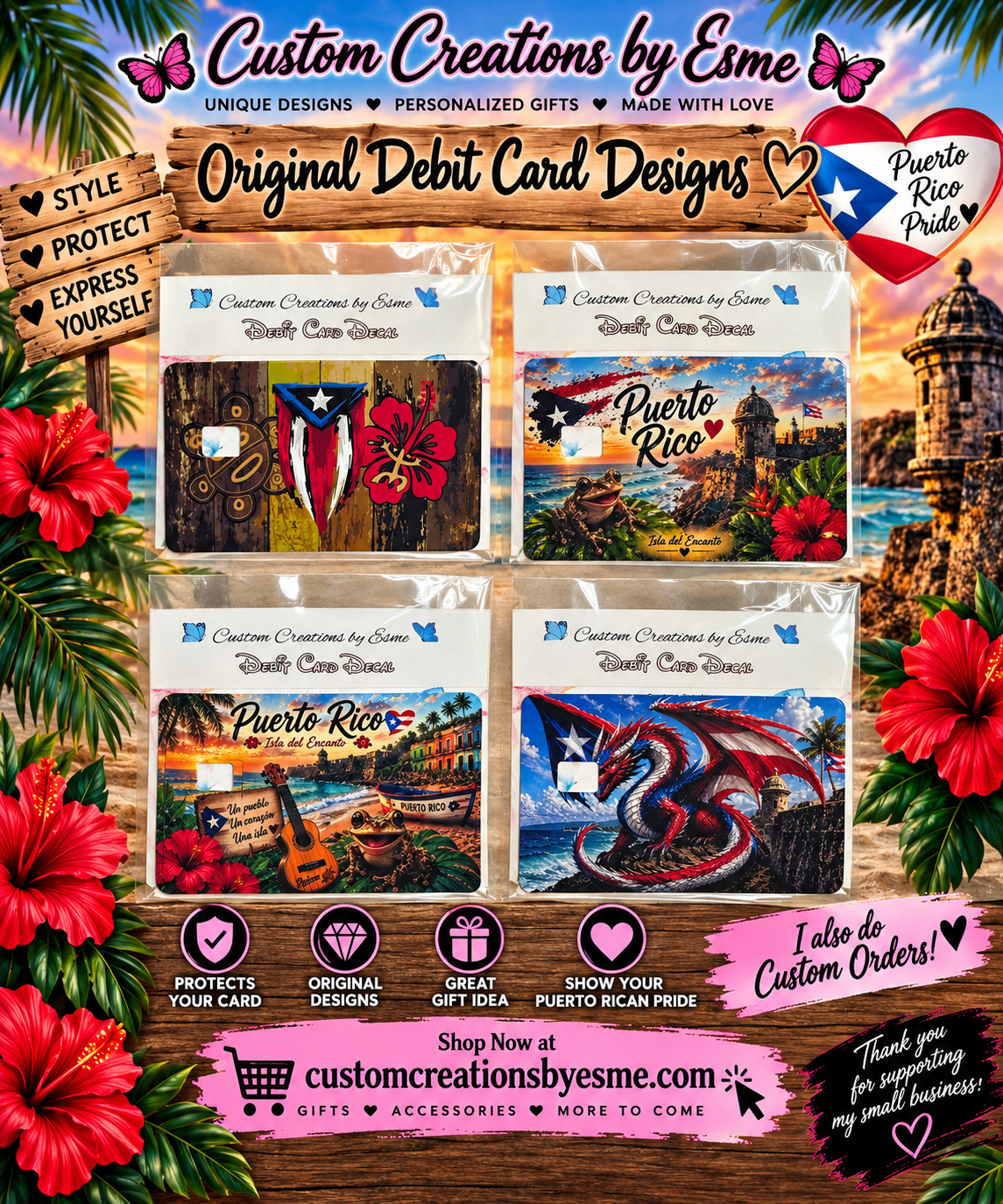 Puerto Rico Debit Card Sticker Design Set of 14 designs in the pack