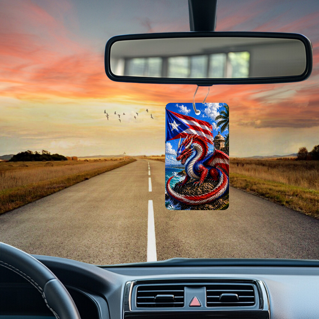 Puerto Rico Dragon Car Air Freshener | Custom Scent Hanging Car Decor
