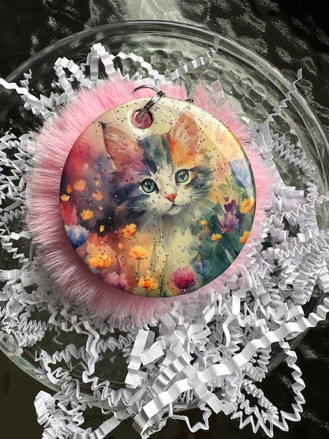 Kitty Glitter Pom Pom Keychain