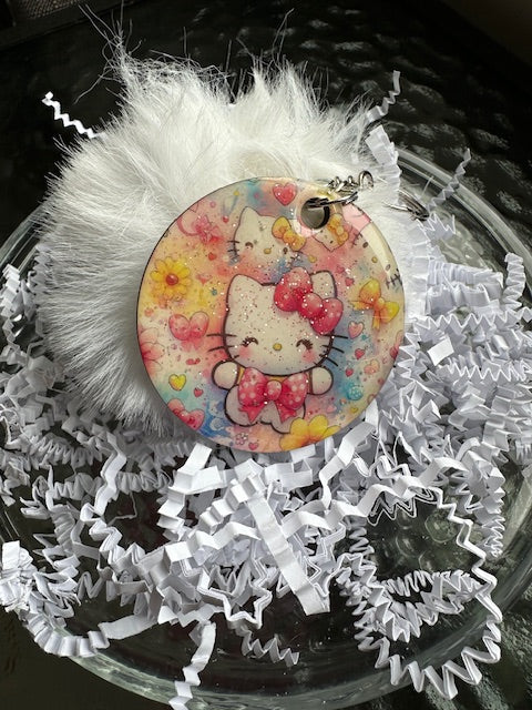 Kitty Glitter Pom Pom Keychain