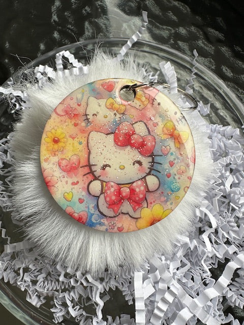 Kitty Glitter Pom Pom Keychain