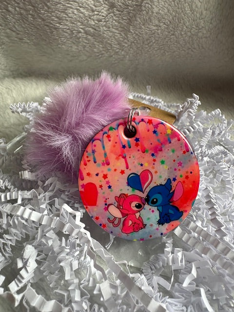 Cute Cartoon Pink Love Pom Pom Keychain