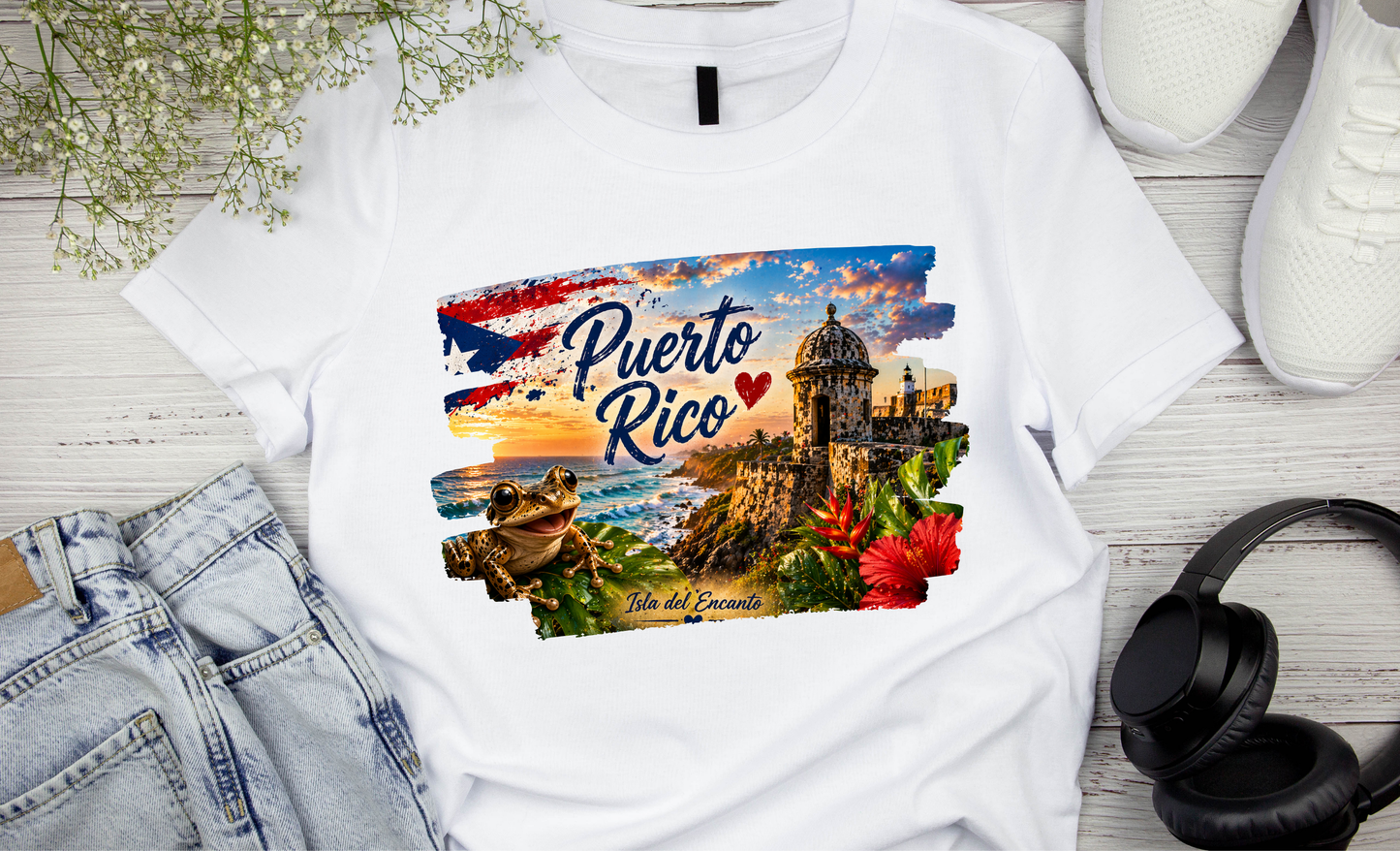 Puerto Rico White T-Shirt – El Morro, Coquí Frog & Tropical Island Graphic Tee | Isla del Encanto Shirt