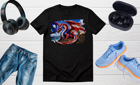 Puerto Rico Dragon T-Shirt – Boricua Flag Fantasy Graphic Tee | El Morro Puerto Rico Shirt