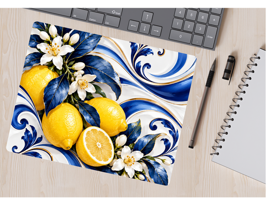Lemon Mousepad, Blue and White Mousepad,  Mousepad Desk Accessory Gift