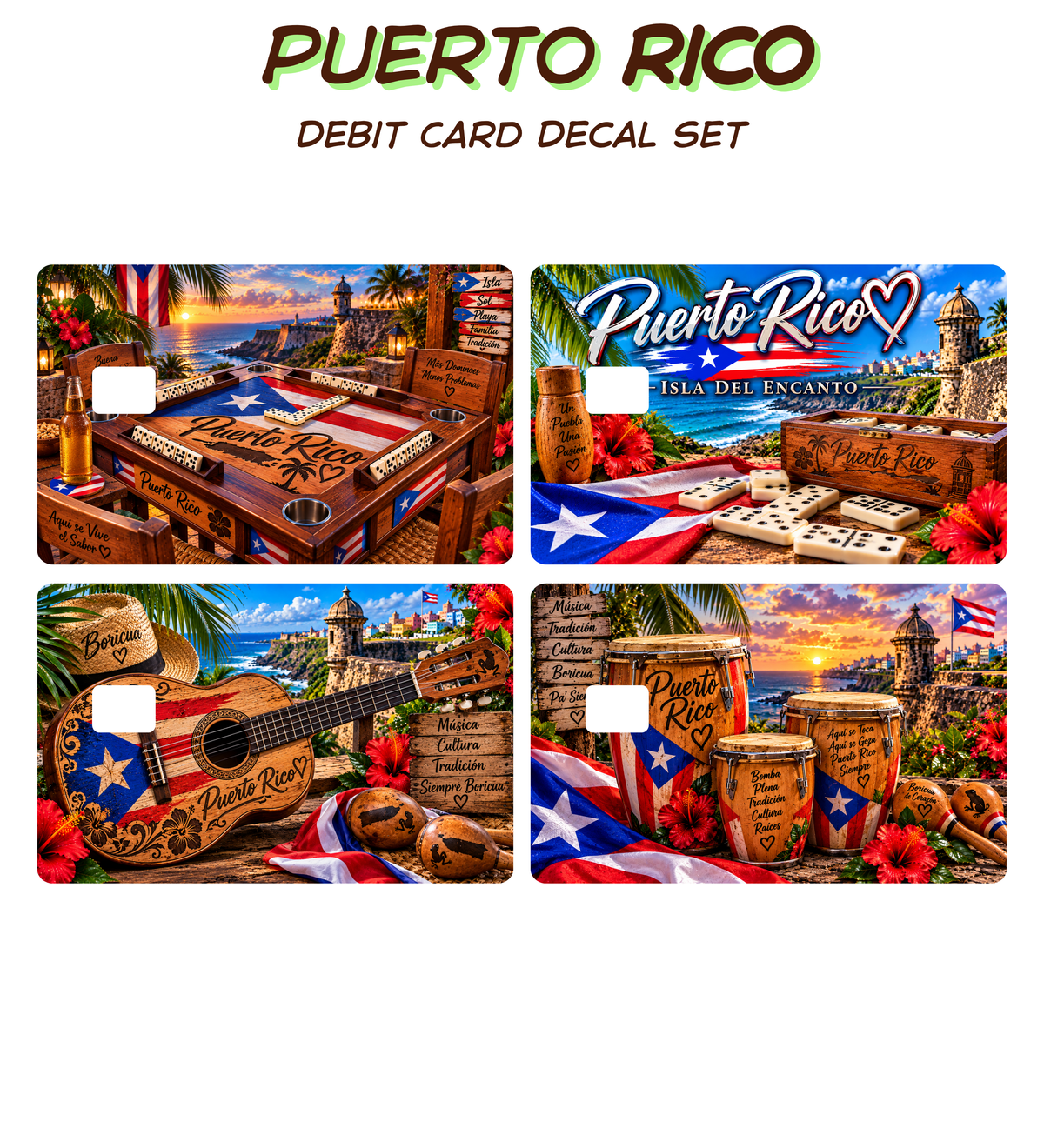 Puerto Rico Debit Card Sticker Design Set of 14 designs in the pack