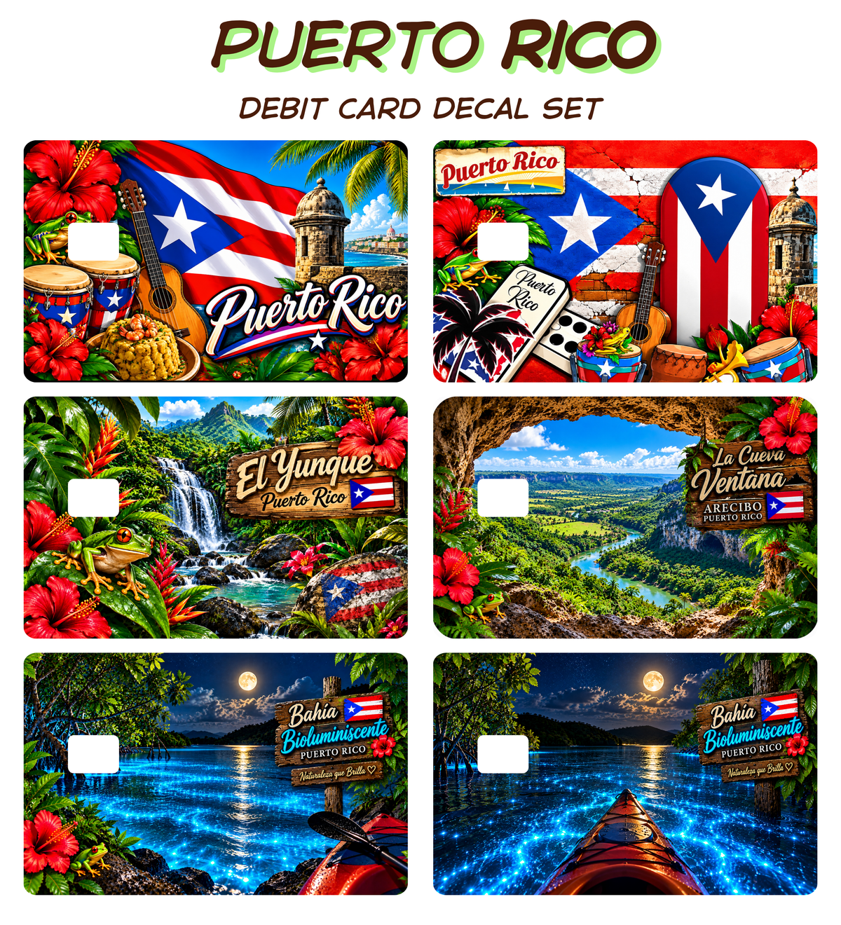 Puerto Rico Debit Card Sticker Design Set of 14 designs in the pack